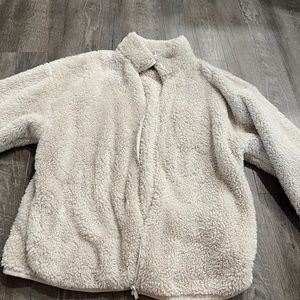 beige soft fleece zip up jacket